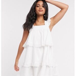 Reclaimed Vintage White Tiered Eyelet Midi Dress